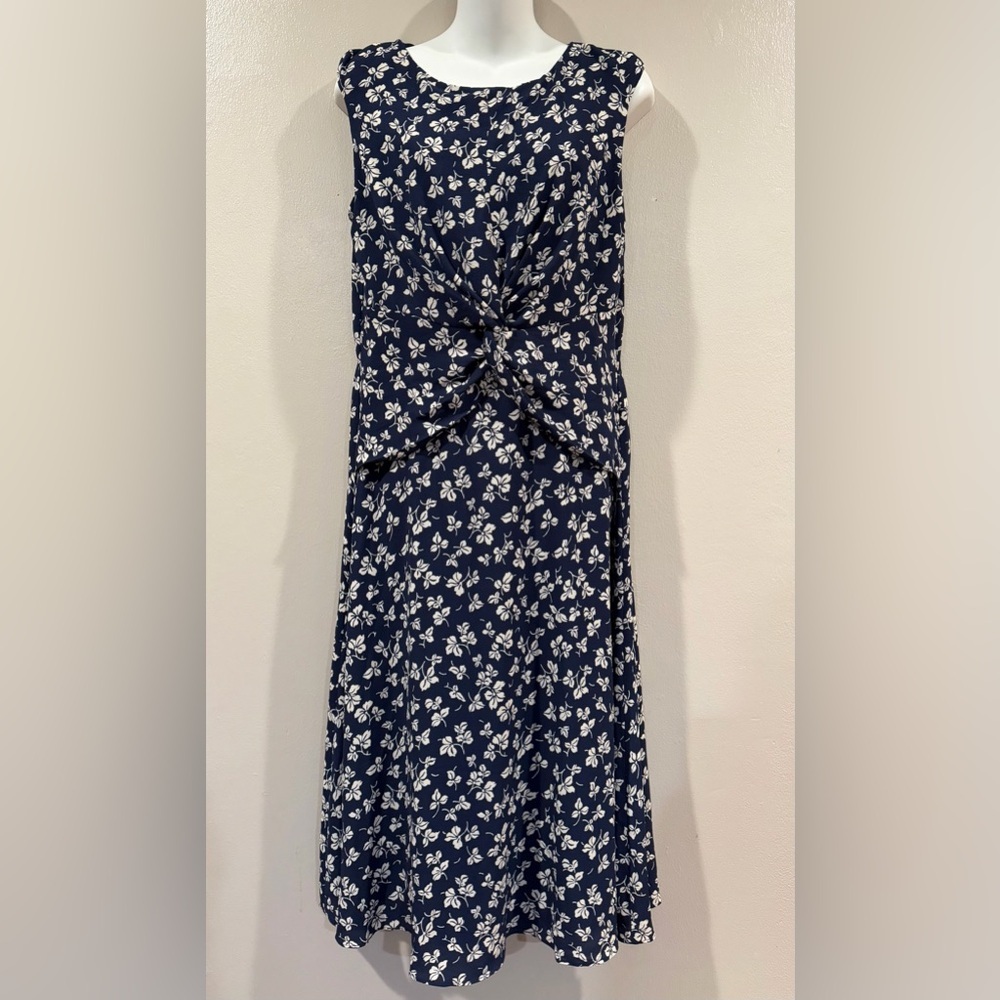 NWT Ralph Lauren Navy Blue Floral Twist-Front Sleeveless Dress Size 10